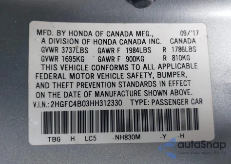 2017 Honda Civic Lx-P from USA, damaged, VIN 2HGFC4B03HH312330